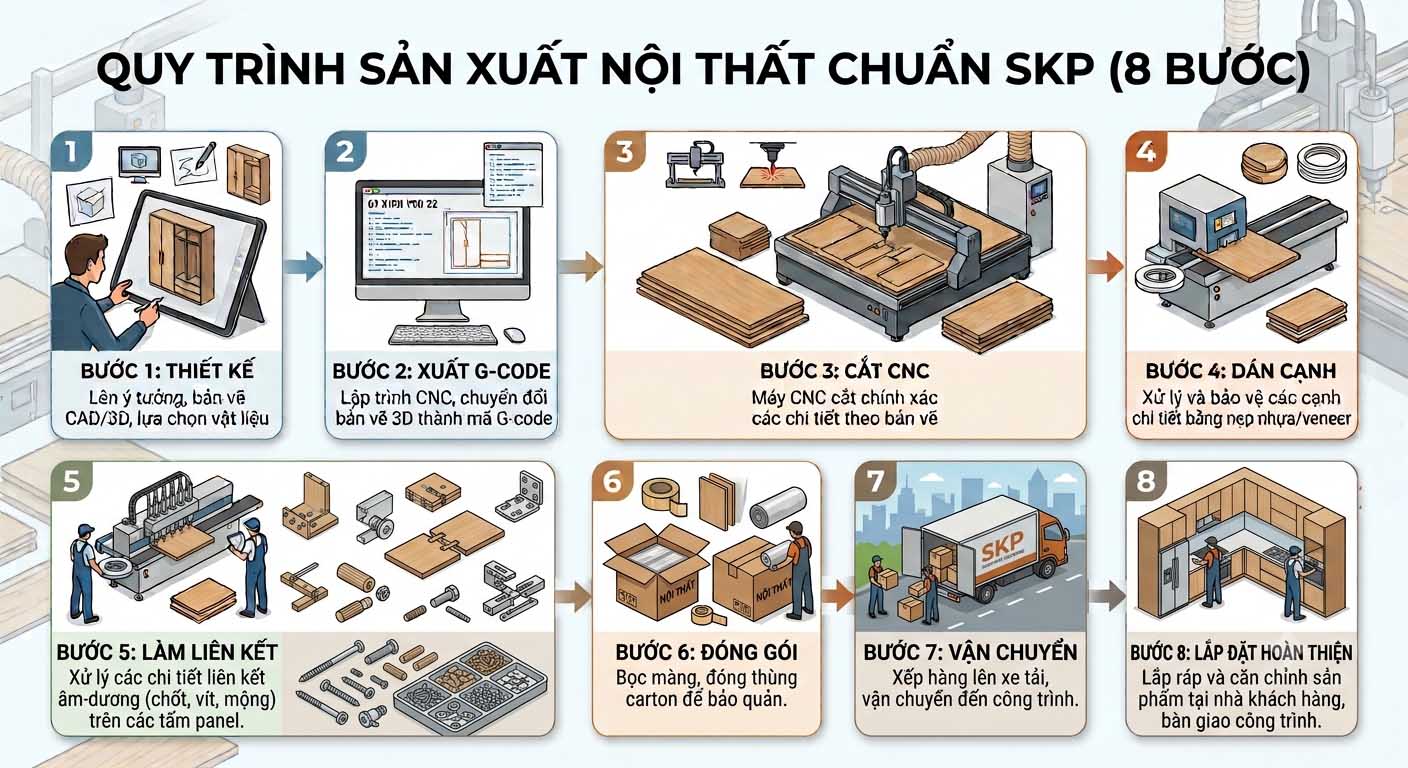 Quy trình sản xuất nội thất SKP chuẩn 8 bước